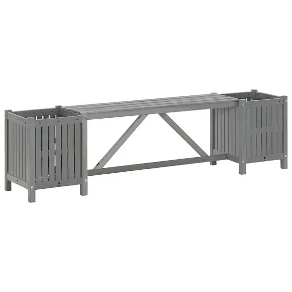 vidaXL Patio Bench 2 Planters 59.1" Solid Acacia Wood Gray, 311823