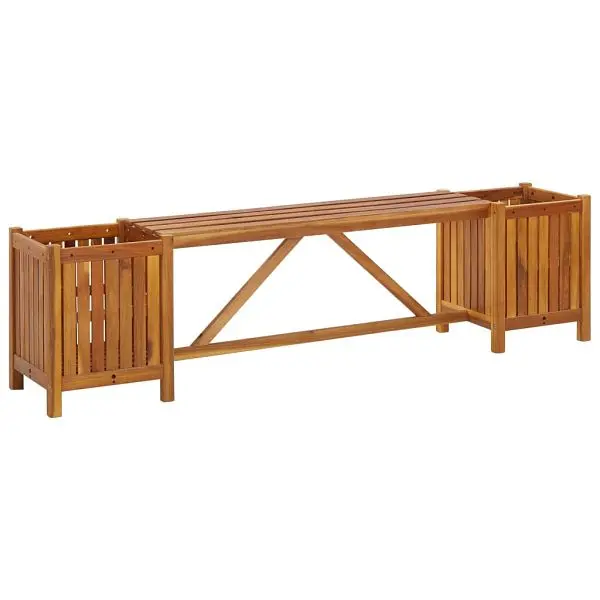 vidaXL Patio Bench 2 Planters 59.1"x11.8"x15.7" Solid Acacia Wood, Brown colored, 46344