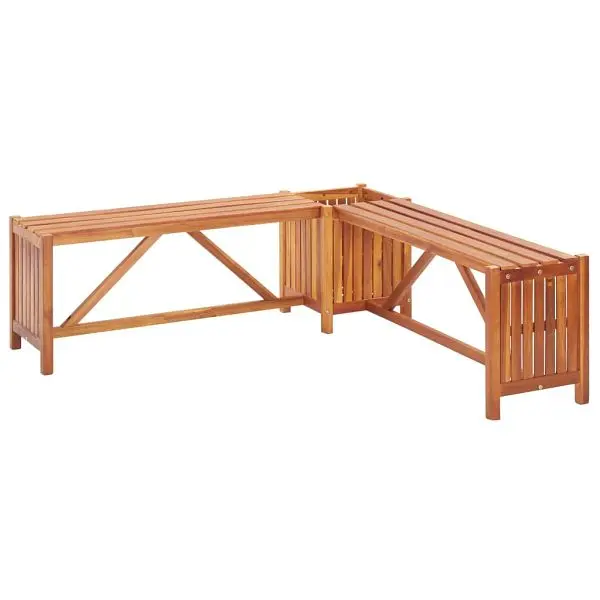 vidaXL Patio Corner Bench Planter 46"x46"x15.7" Solid Acacia Wood, Brown colored, 46345
