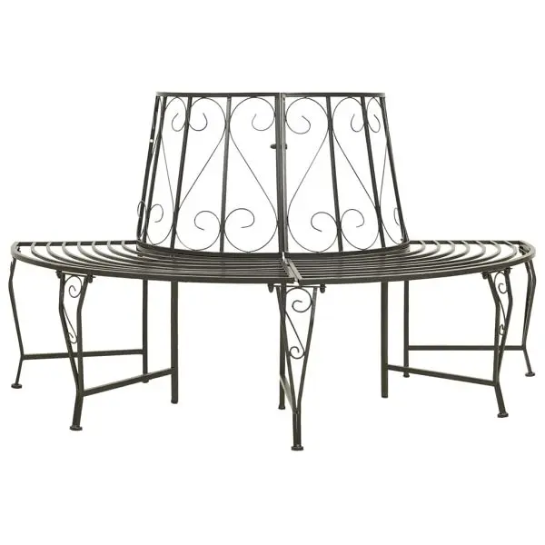 vidaXL Patio Half Round Tree Bench 63" Steel, Gray colored, 313034