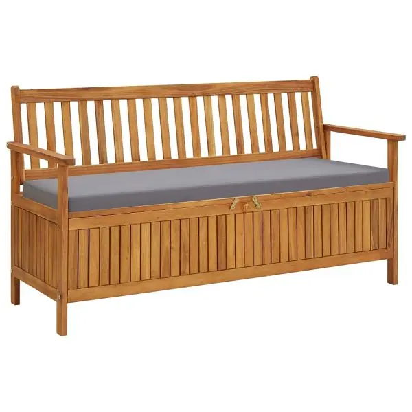 vidaXL Patio Storage Bench Cushion 58.3" Solid Acacia Wood, Chrome Silver Gray colored, 310277