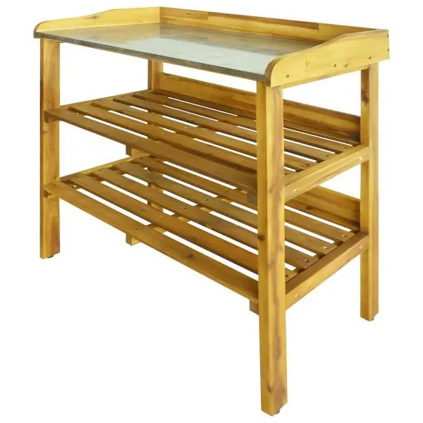 vidaXL Potting Bench 2 Shelves Solid Acacia Wood and Zinc, Brown colored, 43795
