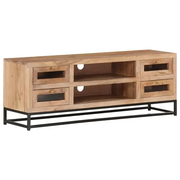 vidaXL Robust TV Stand 43.3"x11.8"x15.7" Solid Wood Acacia, Bronze colored, powder-coated steel Foot, 323503