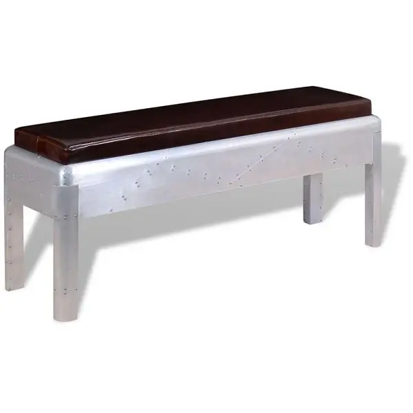 vidaXL Serrated Aviator Bench Authentic Leather 43.3"x12.6"x17.7", Multicolour colored, 244244