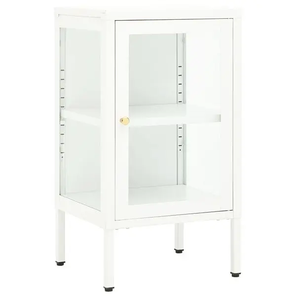 vidaXL Sideboard 15"x13.8"x27.6" Metal and Glass, Snow White colored, 336062
