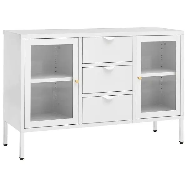 vidaXL Sideboard Ivory 41.3"x13.8"x27.6" Carbon Steel and Tempered Glass, 336077