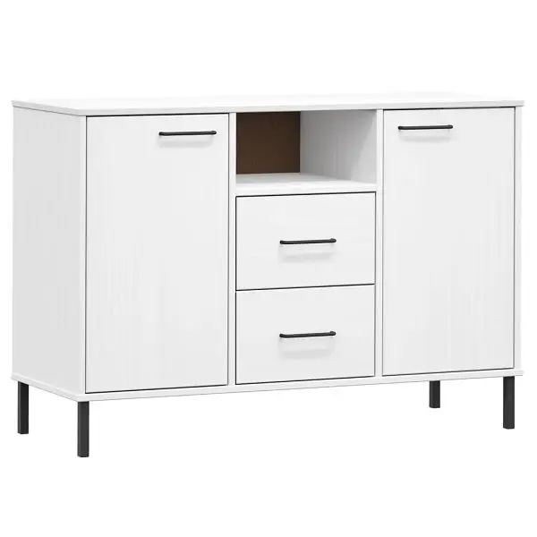 vidaXL Sideboard Metal Legs Bright White 44.5"x15.7"x30.3" Solid Wood OSLO, 351020