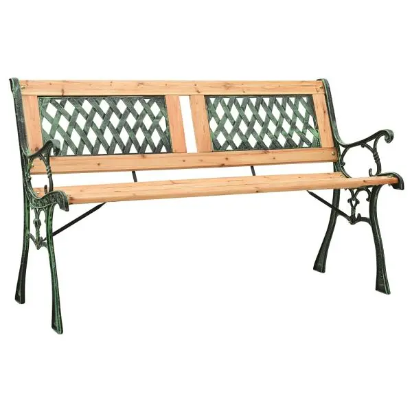 vidaXL Smooth Patio Bench 48" Cast Cast Iron and Solid Firwood, Green colored, 312033