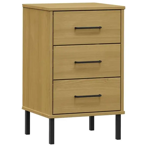 vidaXL Specialty Bedside Cabinet Metal Legs Brown Solid Wood Dowel Pine OSLO, 350976