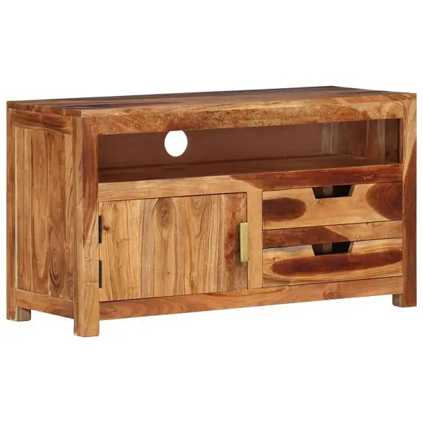vidaXL TV Stand 35.4"x13.6"x19.7" Solid Wood Acacia, Espresso colored, 339507
