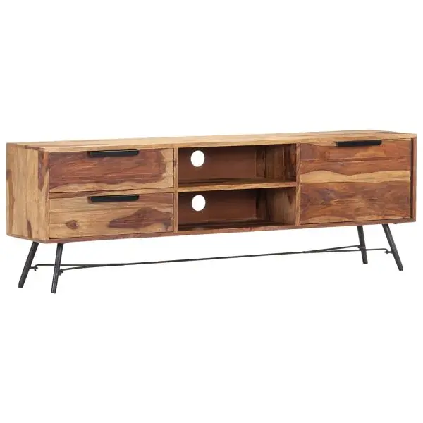 vidaXL TV Stand 55.1"x11"x18.5" Solid Wood Sheesham, Bronze colored, 287361