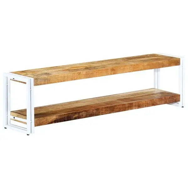 vidaXL TV Stand 59.1"x11.8"x15.7" Solid Wood Mango, Walnut colored, Ivory Frame, 247825