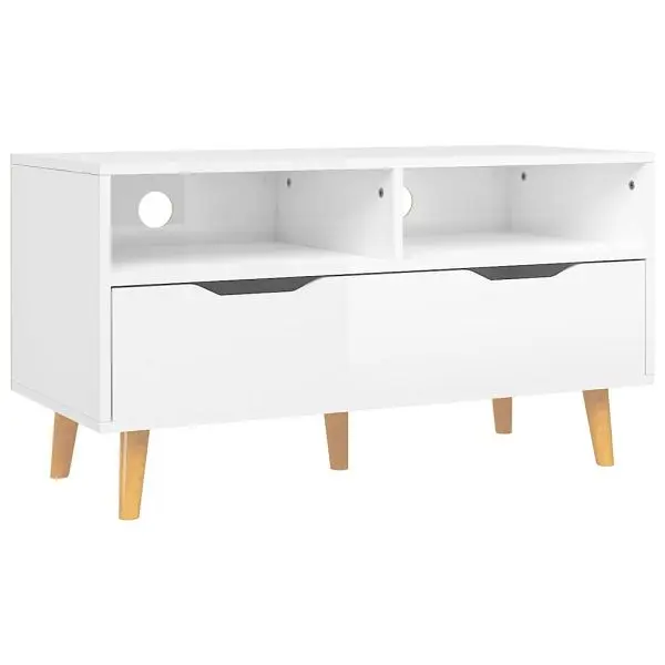 vidaXL TV Stand High Gloss Bright White 35.4"x15.7"x19.1" Engineered Wood, 326783