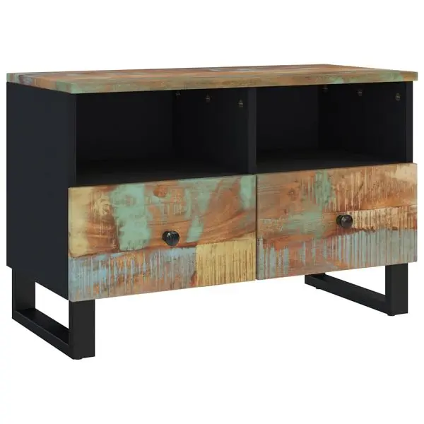 vidaXL Traditional TV Stand 27.6"x13"x18.1" Solid Wood Reclaimed, Carbon Black colored, 345225