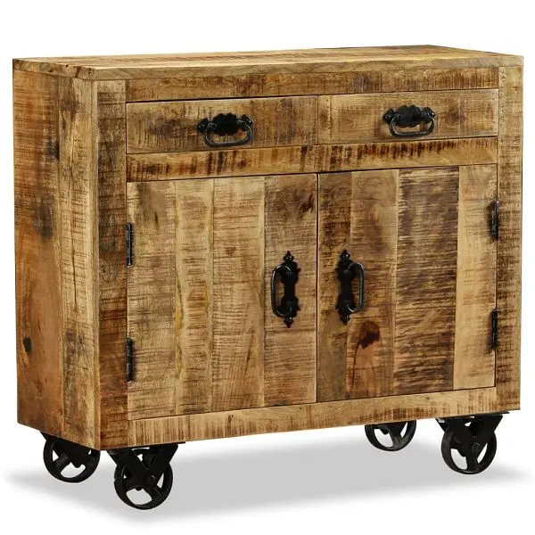 vidaXL Updated Sideboard 2 Drawers and 1 Cabinet Rough Mango Wood, Brown colored, 243988