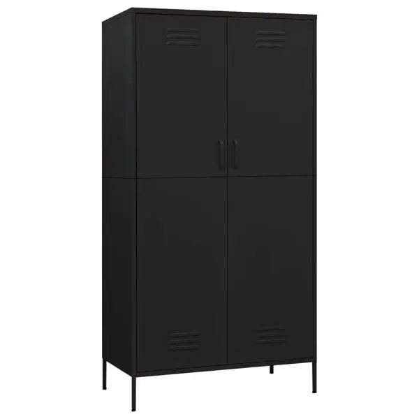 vidaXL Wardrobe Black 35.4"x19.7"x70.9" Carbon Steel, air vents on doors, 336250