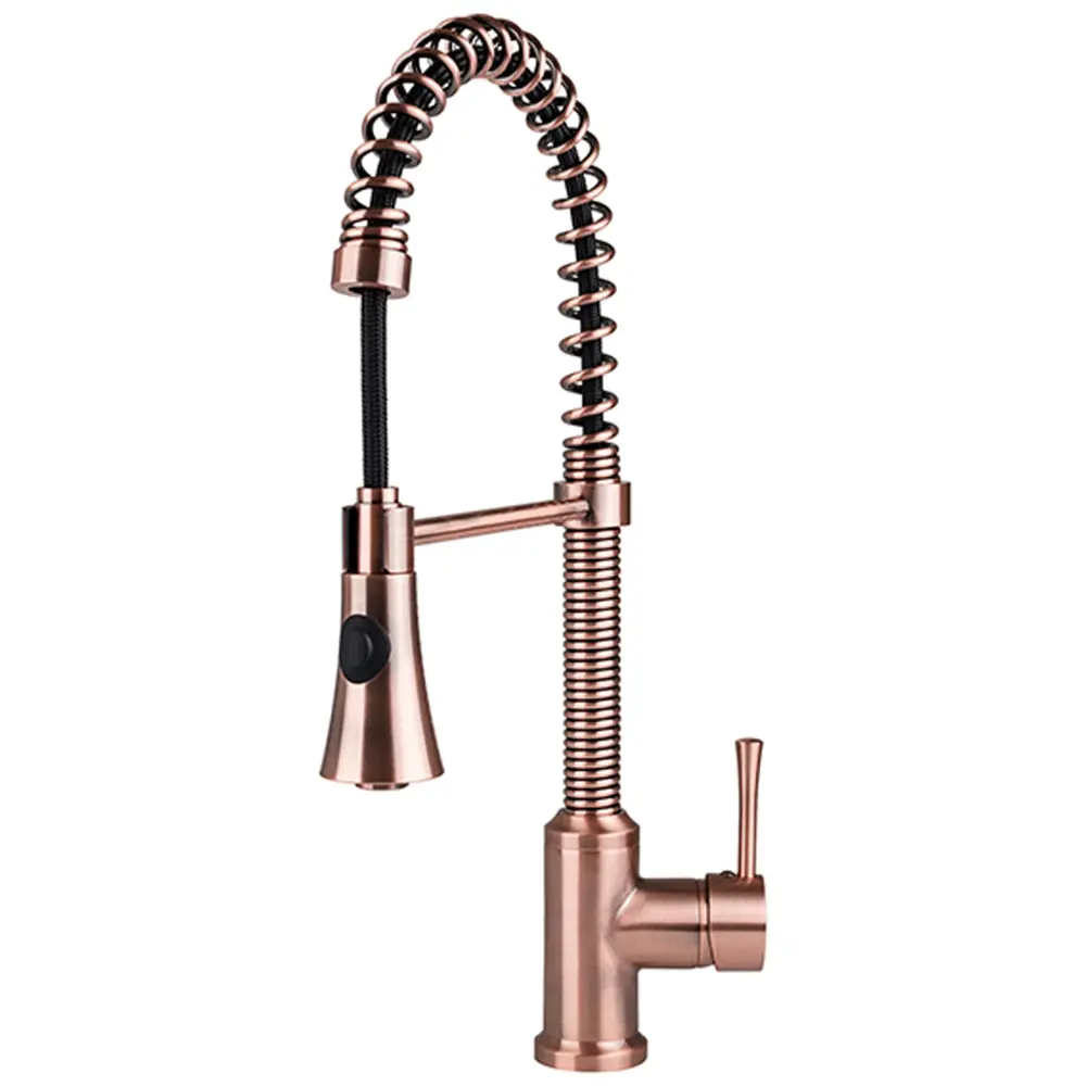 Residential Spring Coil Pull Down Kitchen Faucet Cone Spray Head Antique Red metal