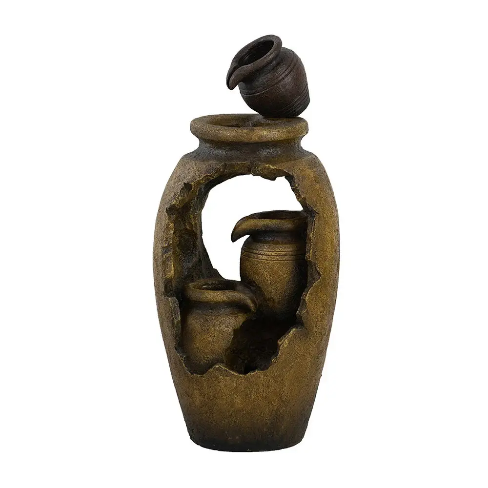 Heritage Rustic Decorative 3 Tier Water Fountain Pot Design, Light And Pump, Indoor And Outdoor - Brown