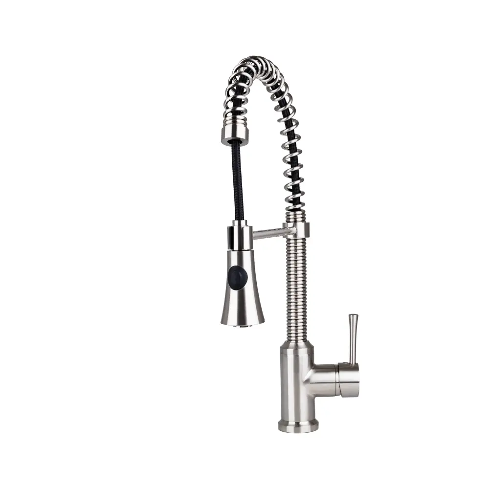 Fontaine Italia Residential Spring Coil Pull Down Kitchen Faucet Cone Spray Head Matte Nickel Recirculating Pump System