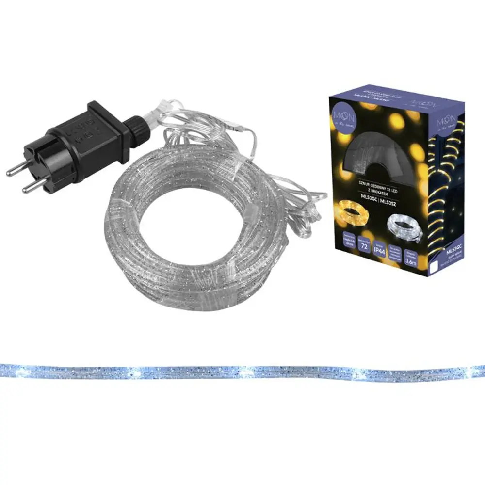 Fairy Lights Decorative 72 LEDs String Line 3.6m Silver Glitter Cold Chalk IP44 Roof Lines