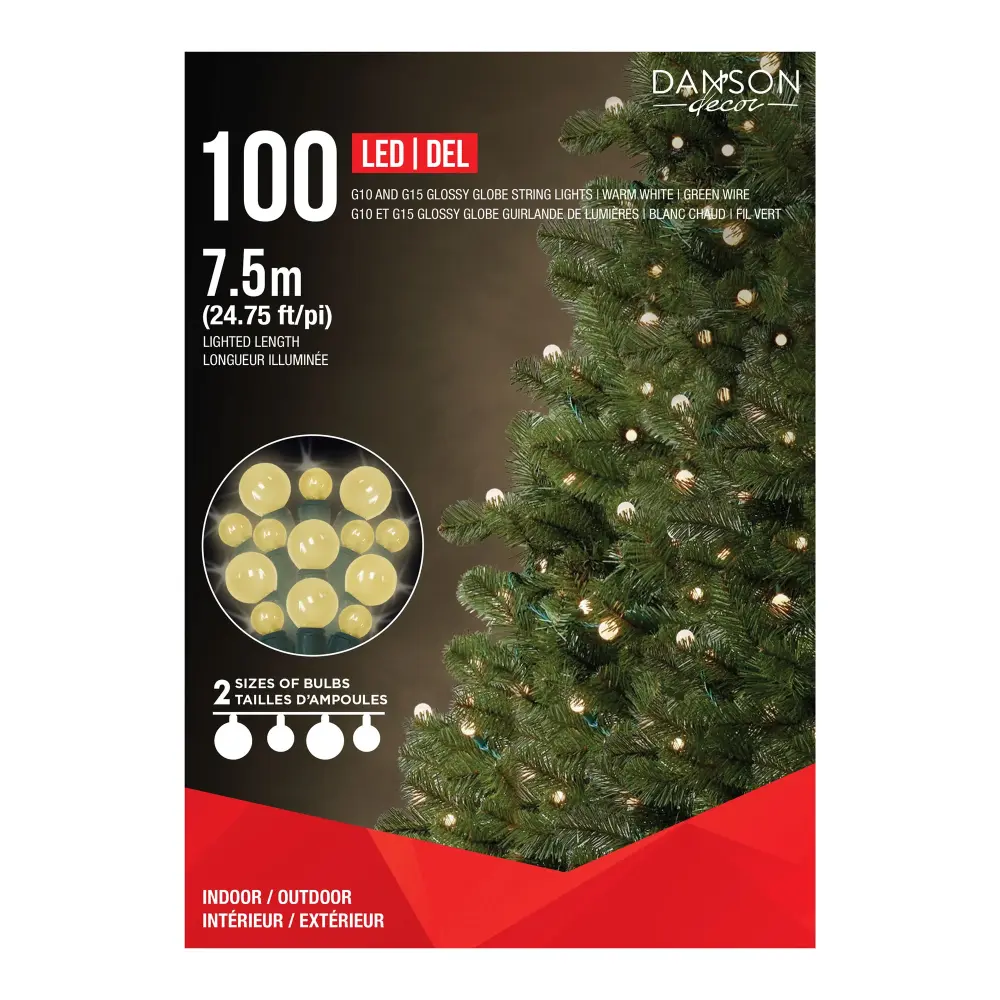 String 10 G10 and G15 Globe LED Lights 24.75' (7.5 m), Warm Chalk