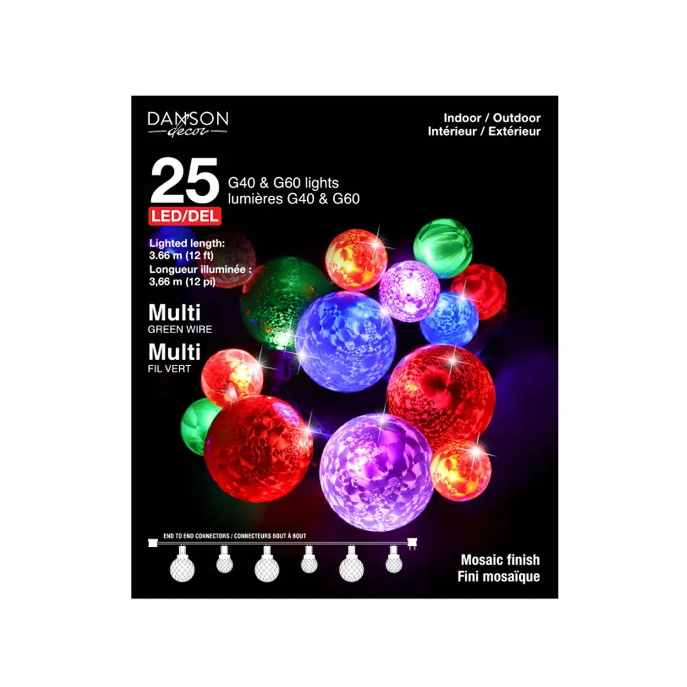 String 25 G40 and G60 LED Ice-Finish Lights 12' (3,66 m), Multicoloured
