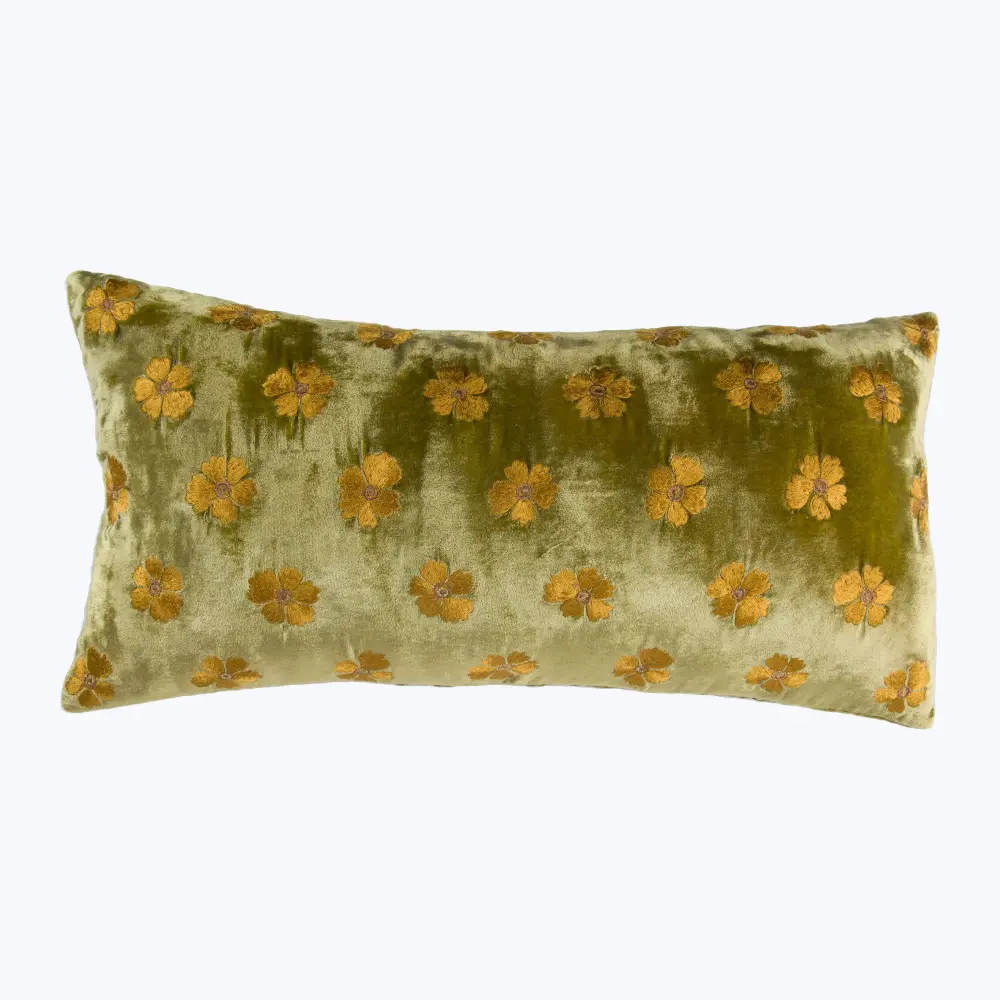 Ellie Silk Velvet Lumbar Pillow, Foliate Forest