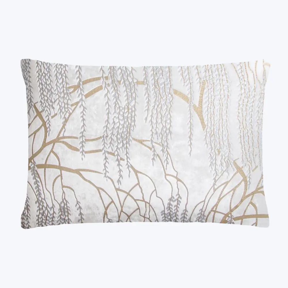 Indoor/Outdoor Willow Metallic Velvet Pillow, Chalk