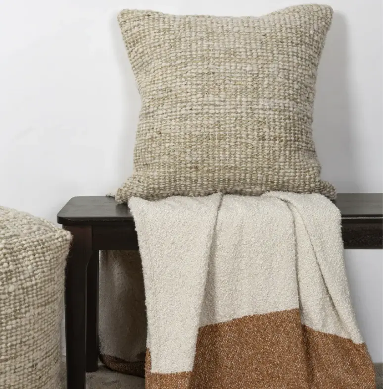 Ivory & Green Wool Pillow
