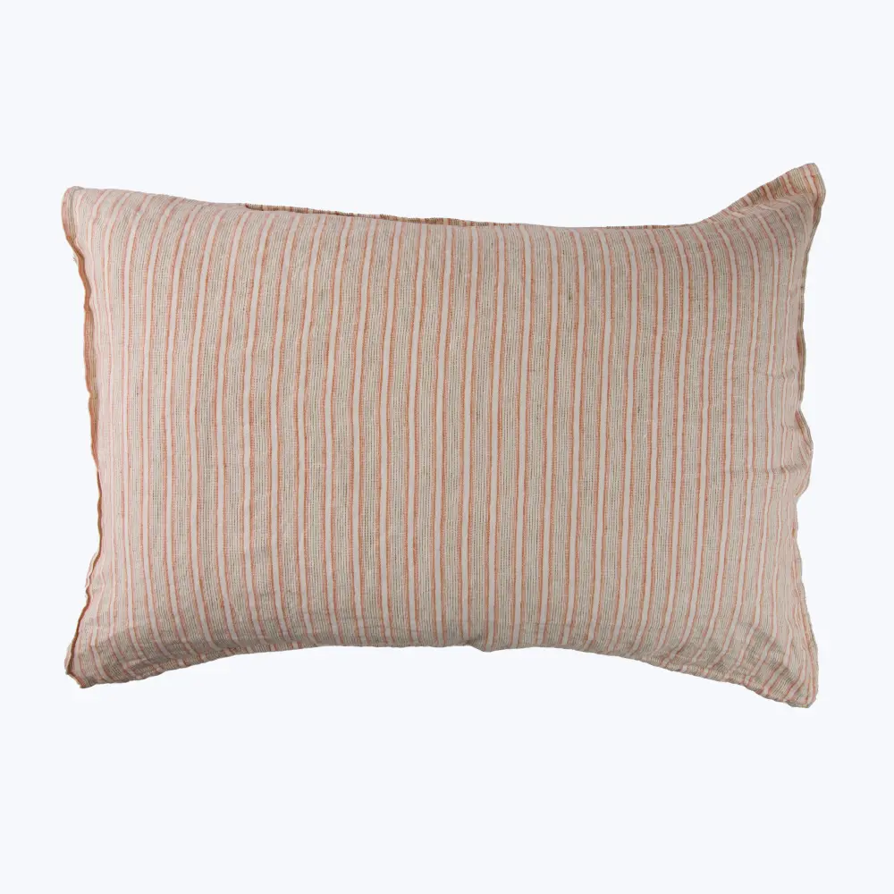 Linen Stripe Lumbar Pillow, Pumpkin Spice