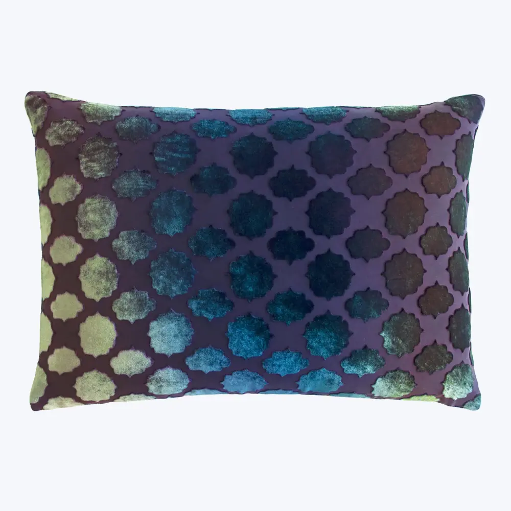 Mod Fretwork Plush fabric Pillow, Peacock