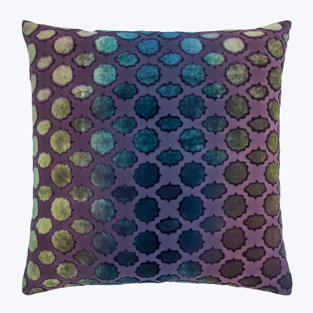 Mod Fretwork Plush Pillow, Peacock Linen Blend
