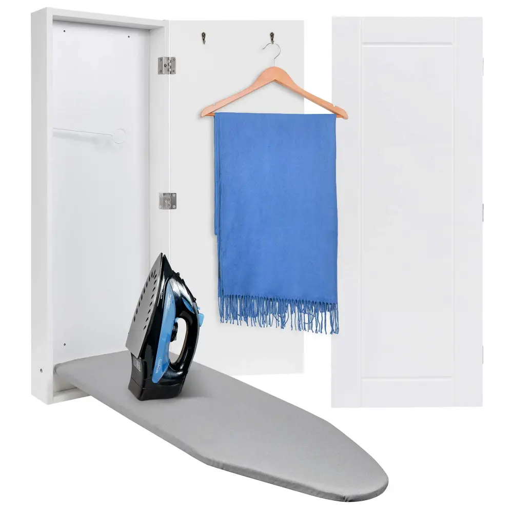 Ivation Ironing Board, Wall Mounted Ironing Board Cabinet W/Right Side Door & Release Lever, Pearl