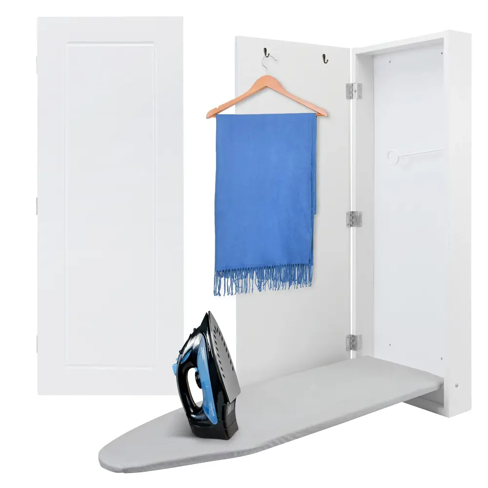 Ivation Ironing Board, Wall Mounted Ironing Board Cabinet W/Left Side Door & Release Lever, Alabaster
