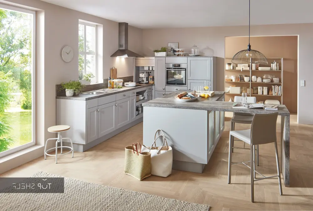 nobilia corner kitchen kitchen island corner kitchen Cascada 772 Steingrau 370x220+180 cm configurable -