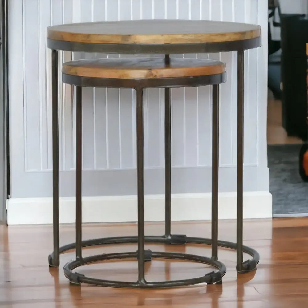 Round Stool Table Iron Base (Set 2) - Brown / Midnight