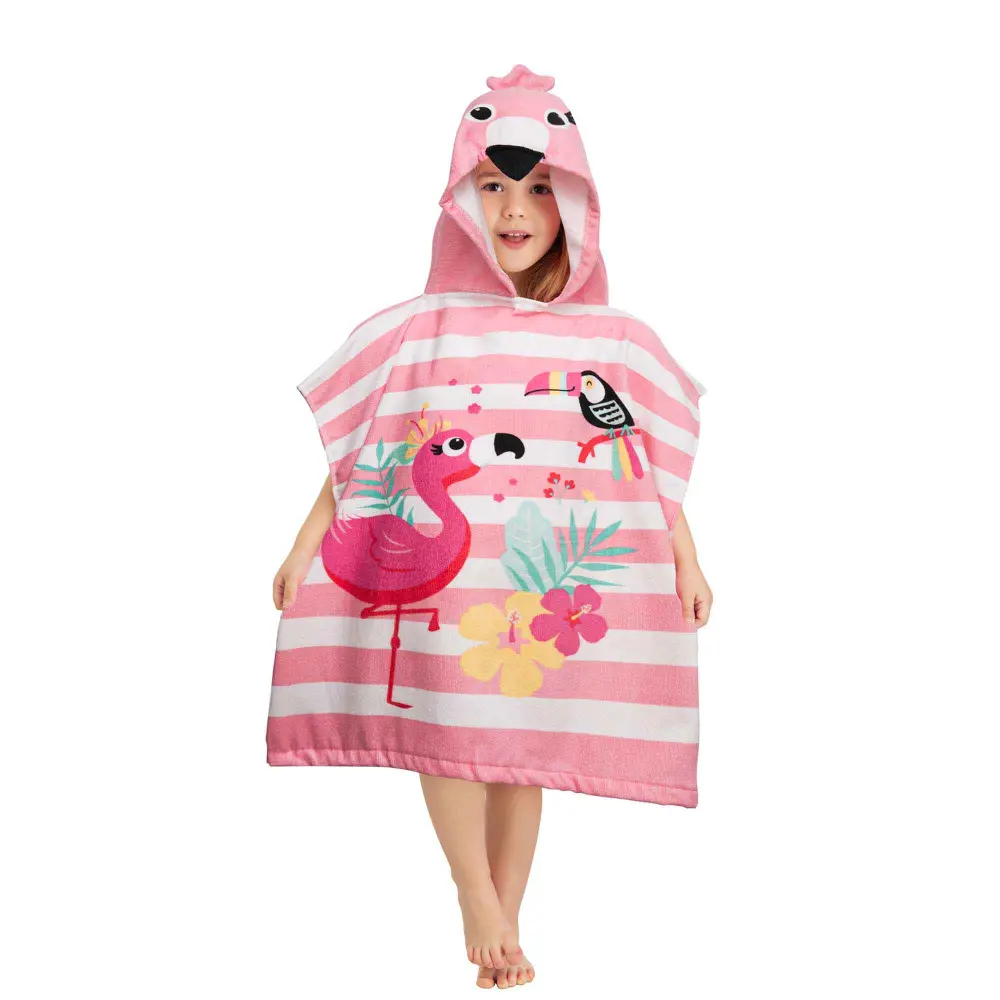 Kids Hooded Towel, 23.5'' x 47'' (Flamingo)