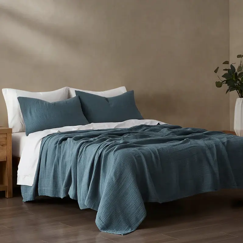 Stripe Cotton Voile 3PC Coverlet Adjust, Sable