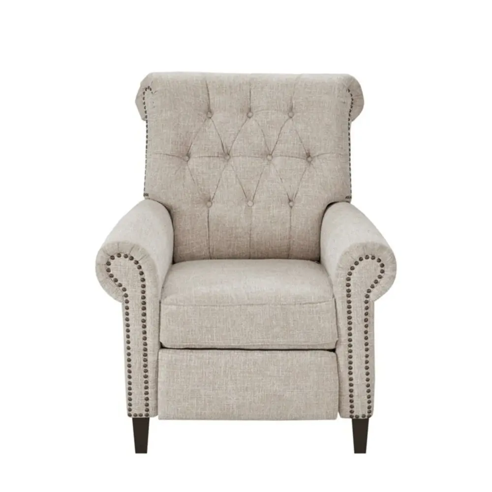 Aidan - Push Back Recliner Chair Tufted Back And Nailhead Trim - Cream