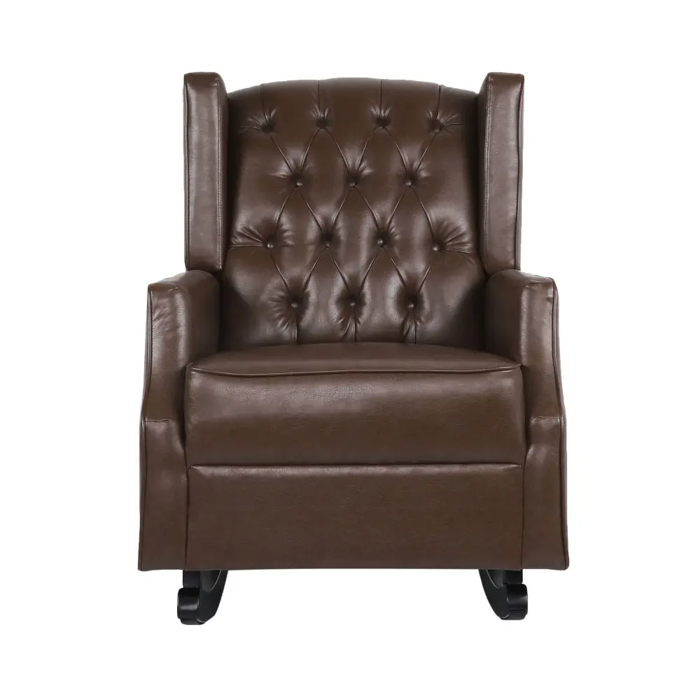 Amedou - Contemporary Tufted Wingback Rocking Chair - Deep Brown