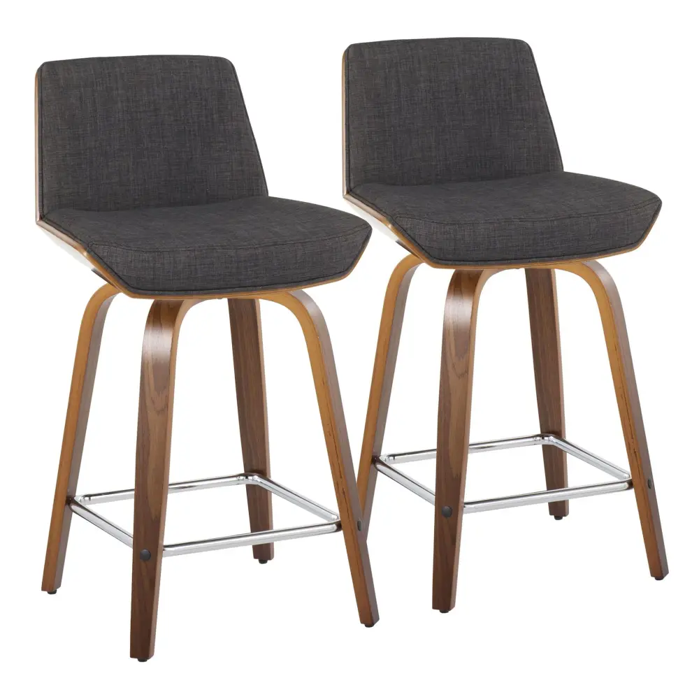 Corazza - Mid Century Modern Fixed Height Counter Stool Rotate Square Footrest (Set 2)