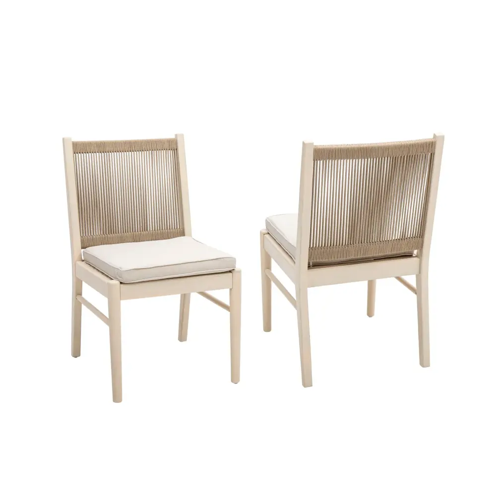Cordoba - Dining Chair place 2) Acacia Wood Frame And Water Repellent Fabric - Beige / Yellow