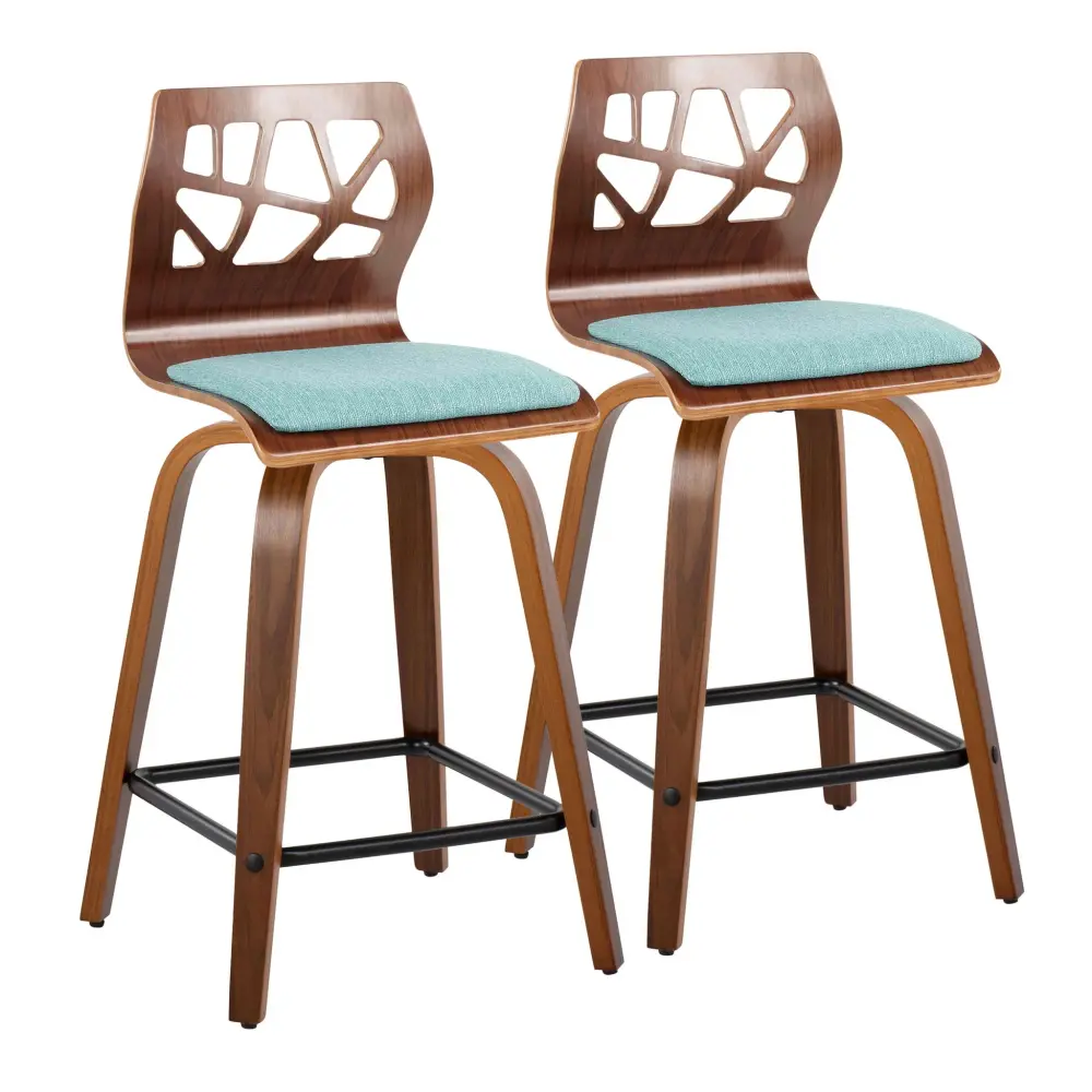 Folia - Mid Century Up-to-date Fixed Height Counter Stool Swivel Square Footrest (Set 2)