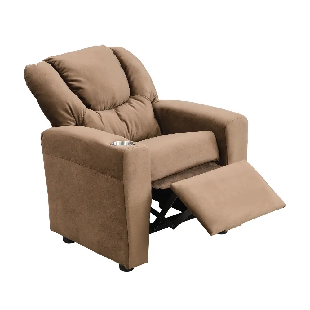 Kids Recliner Chair, Kids Upholstered Couch One Cup Holder, Toddlers Recliner Headrest And Footrest - Taupe