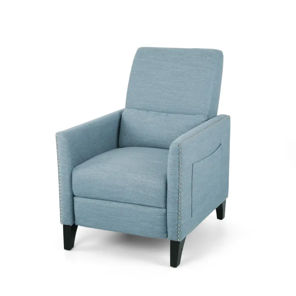 Repose Upholstered Recliner Chair Nailhead Trim And Side Pocket - Portable Blue