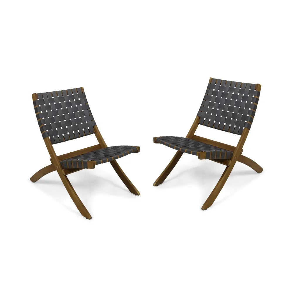 Solidago - Outdoor And Strapping Belt Folding Chairs, (Set 2) - Onyx / Brown