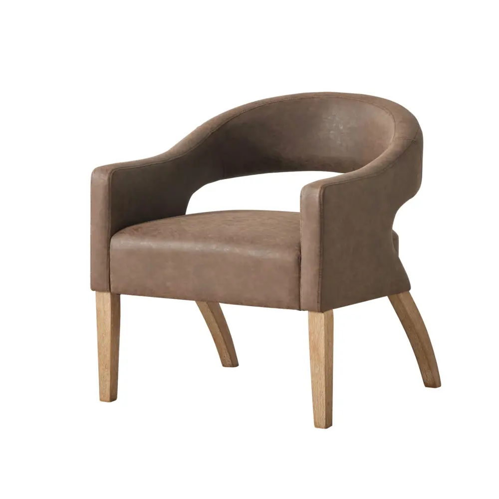 Upholstered Open Back Armchair Weathered Rubberwood Legs
