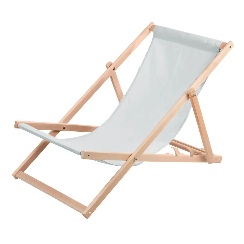 Wood OK Beech Wooden Deck Chair - Buoyant Grey Reclining Backrest Large Seat Sturdy