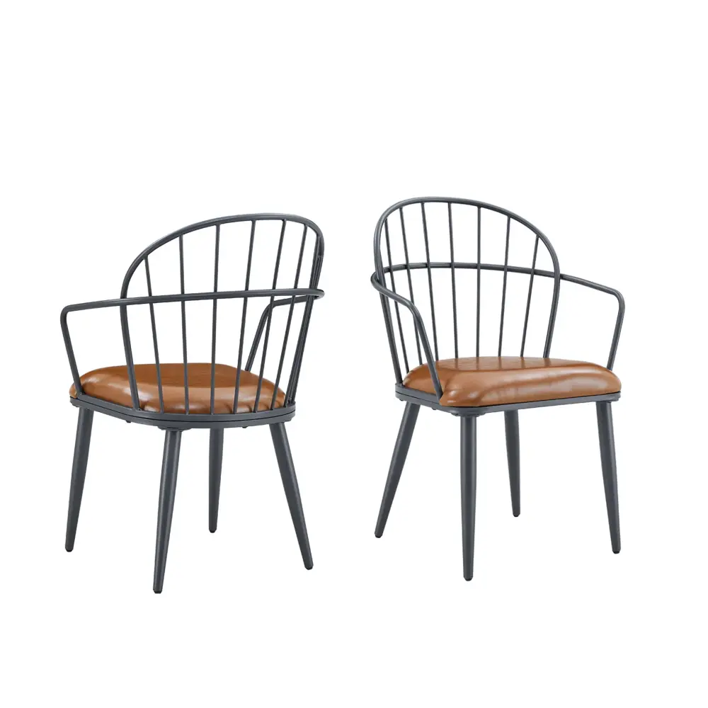 Industrial Inspired Upholstered Dining Chair Place Metal Legs (Set 2) - Brown