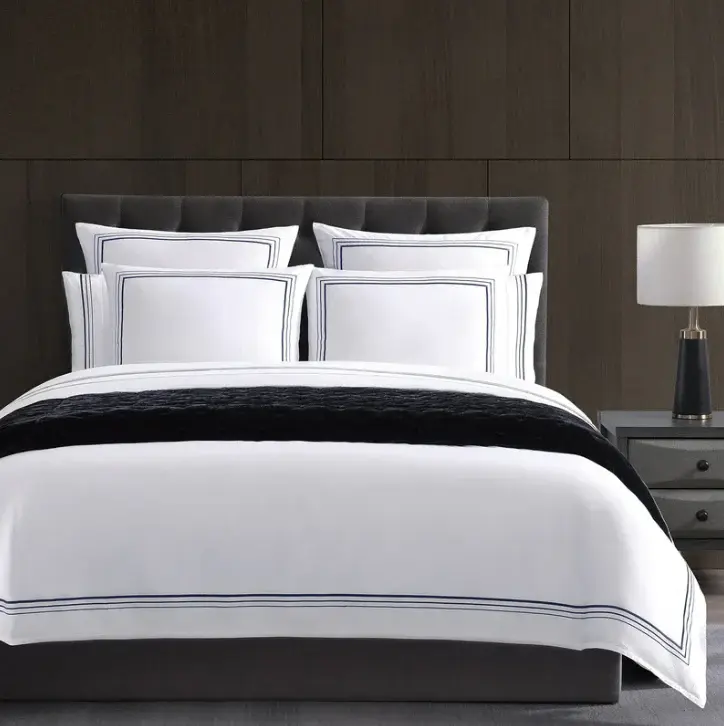 Navy Embroidered Border 3PC Duvet Cover Place